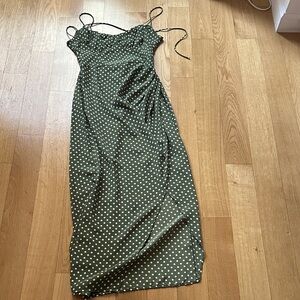 Zara Olive Green Polka Dot Midi Dress